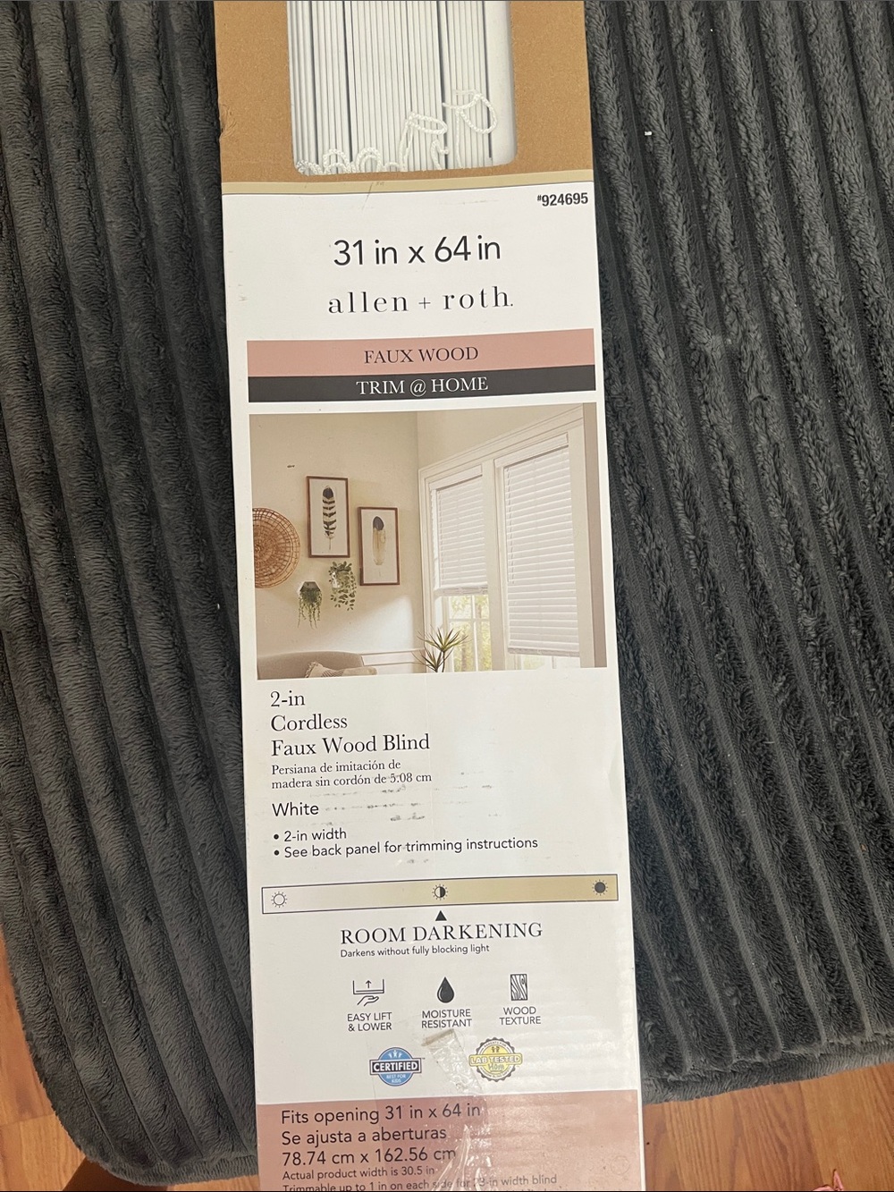 White Faux Wood Cordless Blind - 31 x 64 in